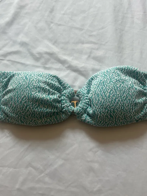 Time and Tru Teal Patterned Bandeau Bikini Top Blue - Image 3