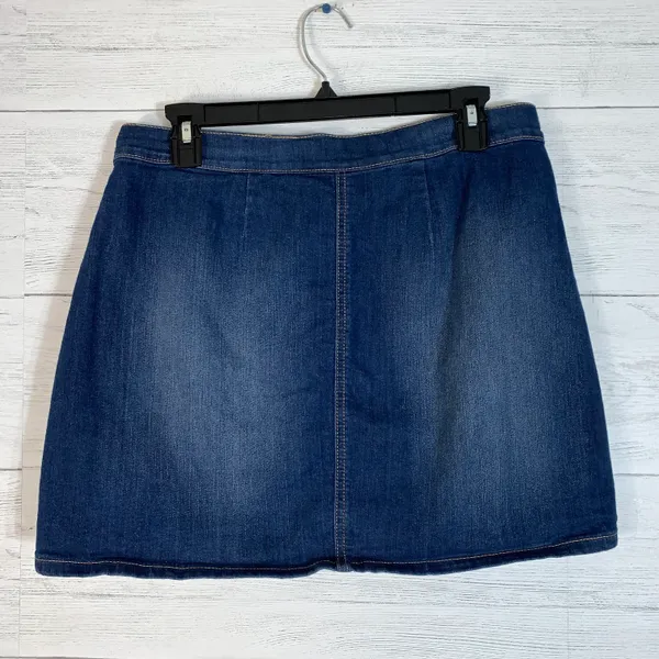 Mini Skirt Womens Size large Front Button Denim Jean Stretch dark Wash - Image 2