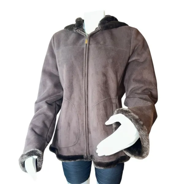 Jones New York Womens Brown Long Sleeve Hooded Fleece Full-Zip Jacket Size M - Image 2