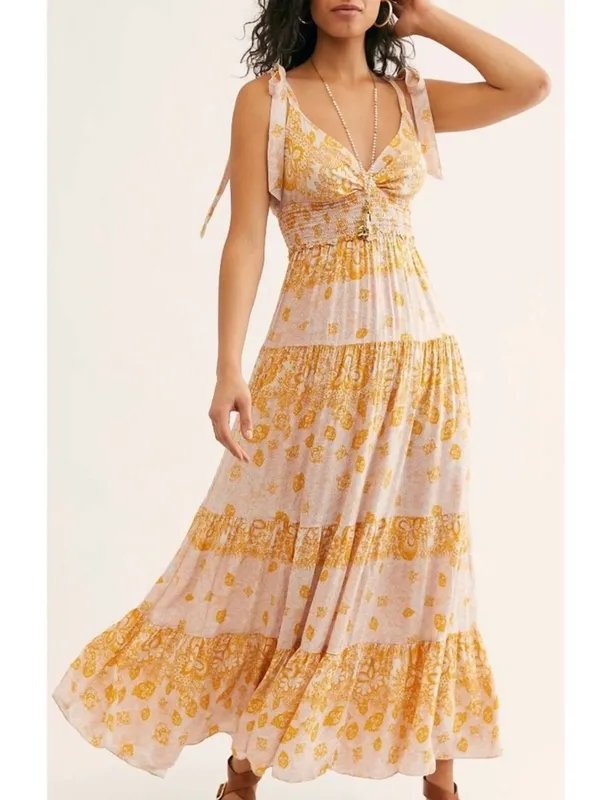 Free People Let's Smock About It Floral Print Maxi Dress In Ivory Combo Small - Image 8