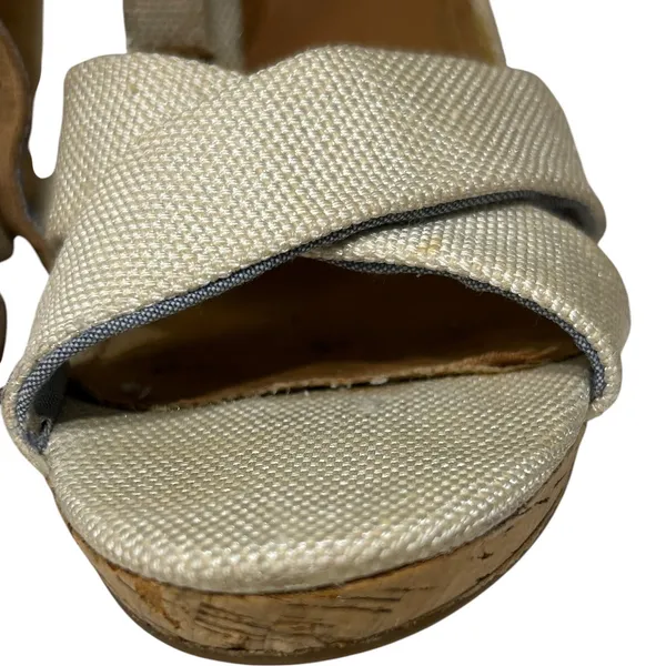 TOMS‎ Womens Cork Wedge Sandals Cream Canvas Ankle Strap Size 8 - Image 7