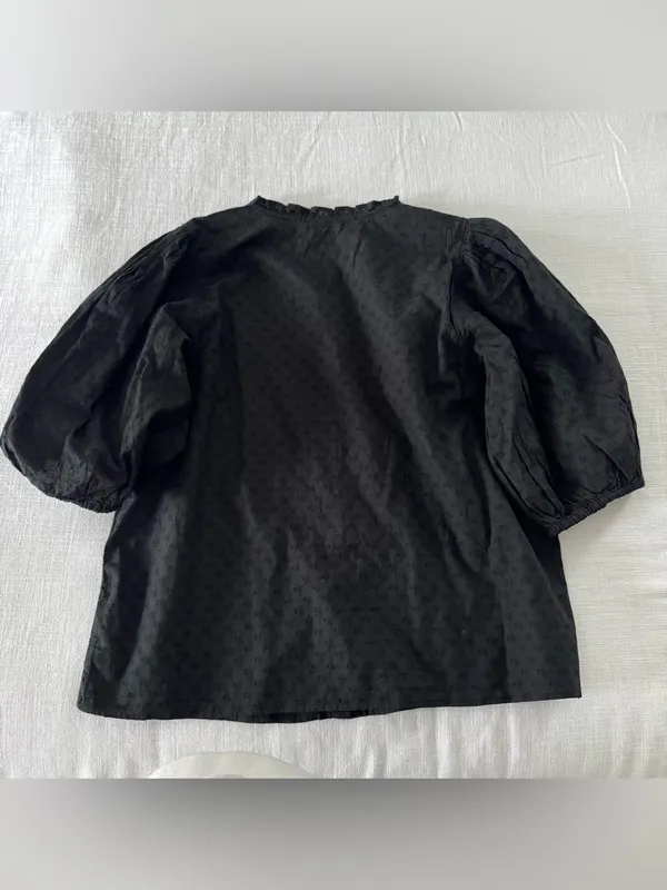 Old Navy Puff-Sleeve Lace-Trim Clip-Dot Blouse NWT - Large - Image 6
