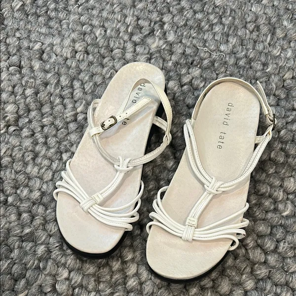 David Tate Cream Strappy Leather Flat Sandals Size 7 - Image 2