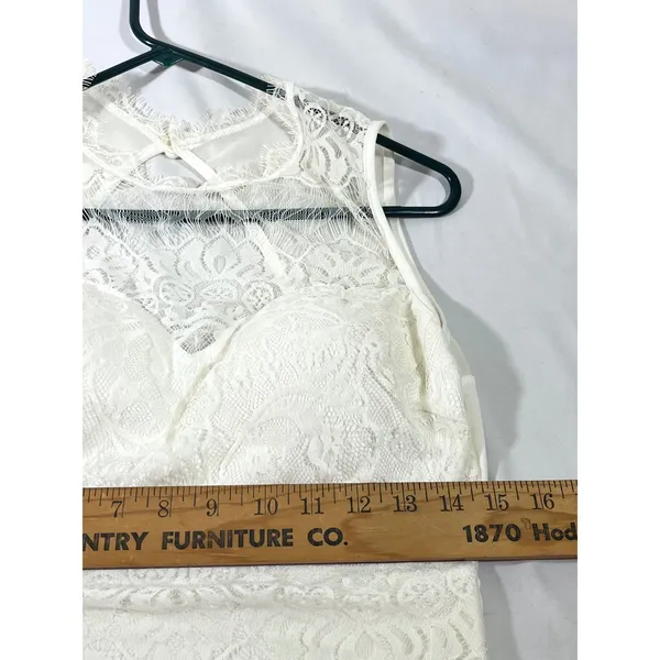 Floral Lace Sheer‎ Mesh High Neck Sleeveless Bodice Bodysuit Women M Ivory Edgy - Image 6