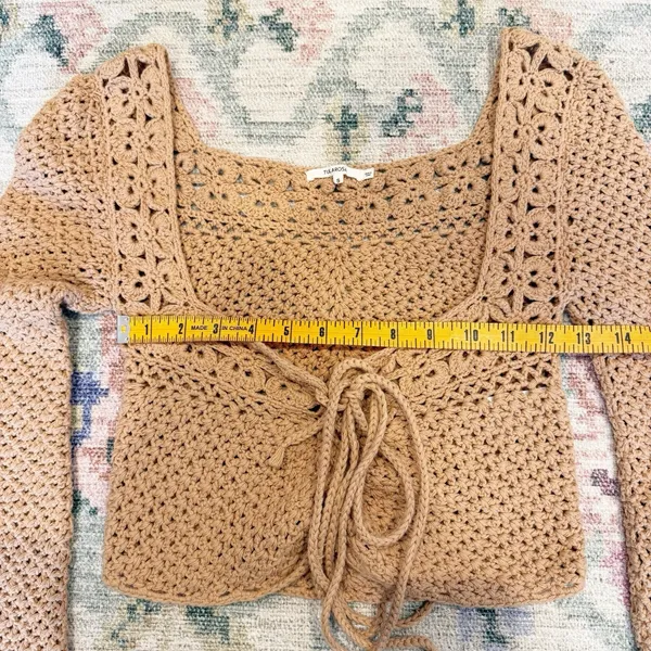 Tularosa Crochet Front Tie Cardigan Small Brown Boho Festival Open‎ Knit Beachy - Image 4