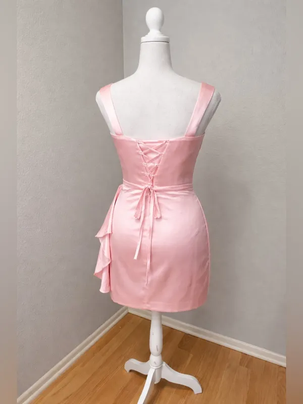 #679 Pink Satin Sheath Dress - Small/Size 4 - Image 5