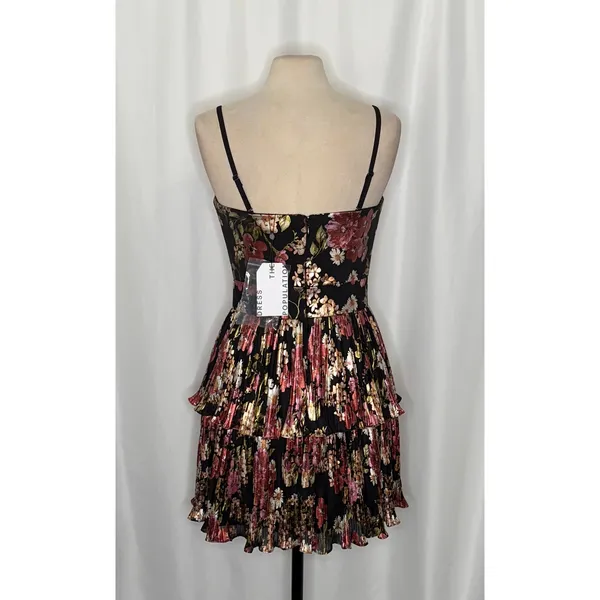 NWT!! DRESS THE POPULATION Libby Floral‎ Tiered Mini Dress Strapless Black Large - Image 9