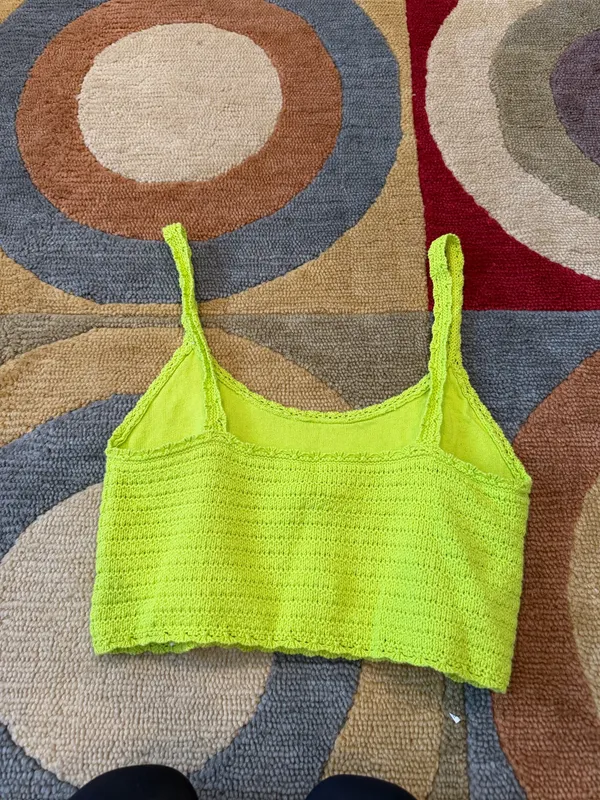 Aerie Lime Green Neon Crochet Crop Top Cropped Tank Top Size Medium - Image 3