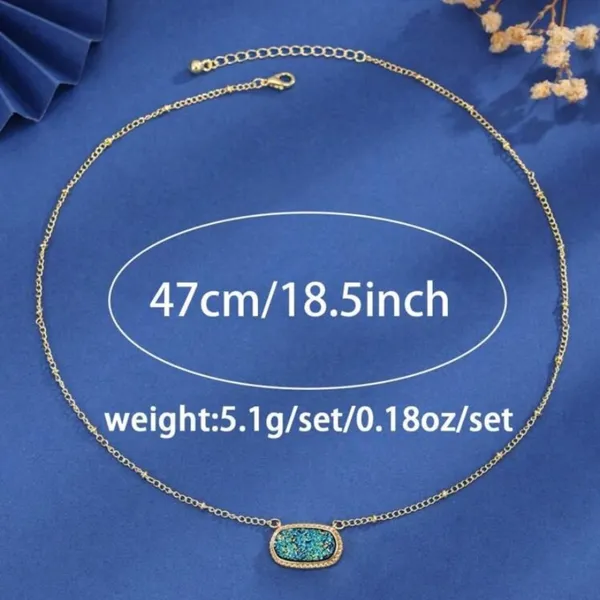 Green Sparkle Oval Pendant Necklace Gold - Image 4