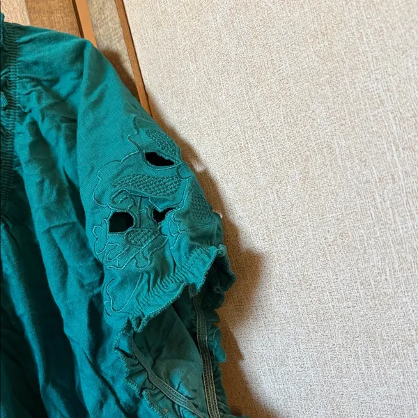 Christopher & Banks Teal Blouse with Eyelet Sleeves XL - Image 2