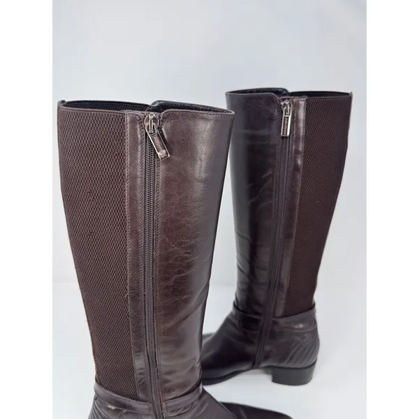 Aquatalia Womens Boots Brown Leather Knee High Tall Zip Up Riding Italian US 6.5 - Image 9