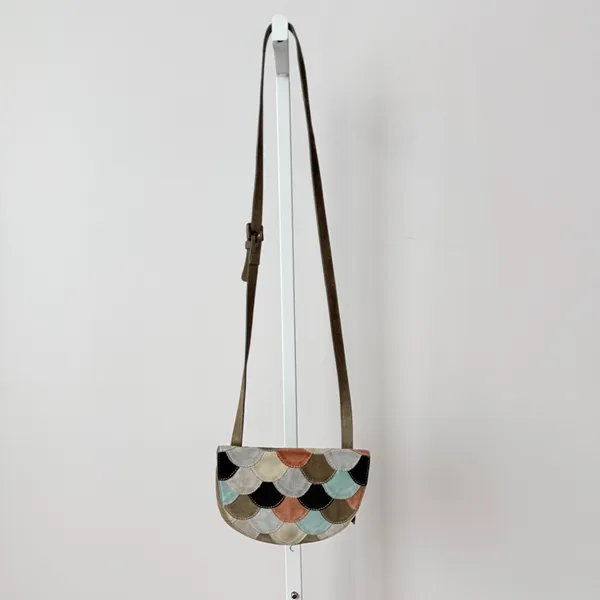 Multicolor Suede‎ Scalloped Patchwork Crossbody Bag Mermaid Boho Brown - Image 2