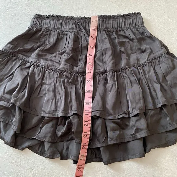 Aerie Tiered Ruffle Mini Skirt XS Gray Boho Flowy Tassel Pull On - Image 8