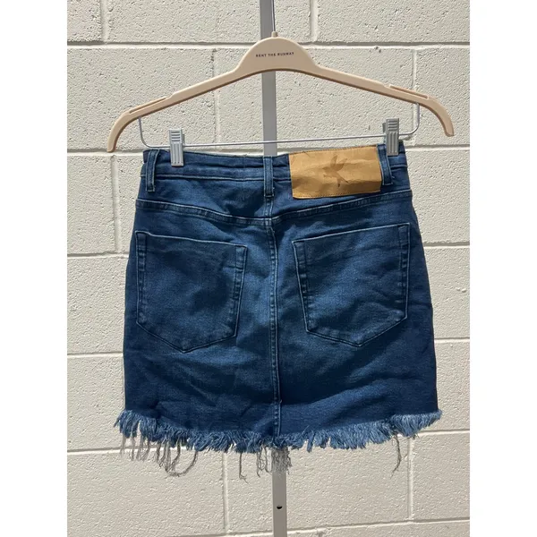 One Teaspoon Sz 26 Blue Cut Off Raw Hem Denim Jean Mini Skirt 5-Pocket Casual - Image 3