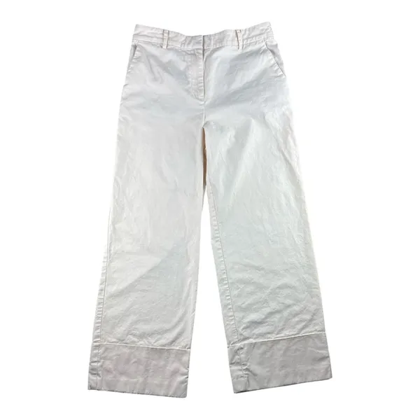 LOFT Ivory Wide Leg High Rise Trouser Pants Cotton Cuffed Office Siren Size 8 - Image 3