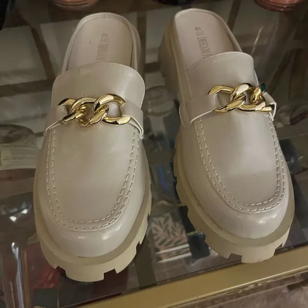 Dream Pairs Cream Gold Mules with Chunky Sole - Image 2