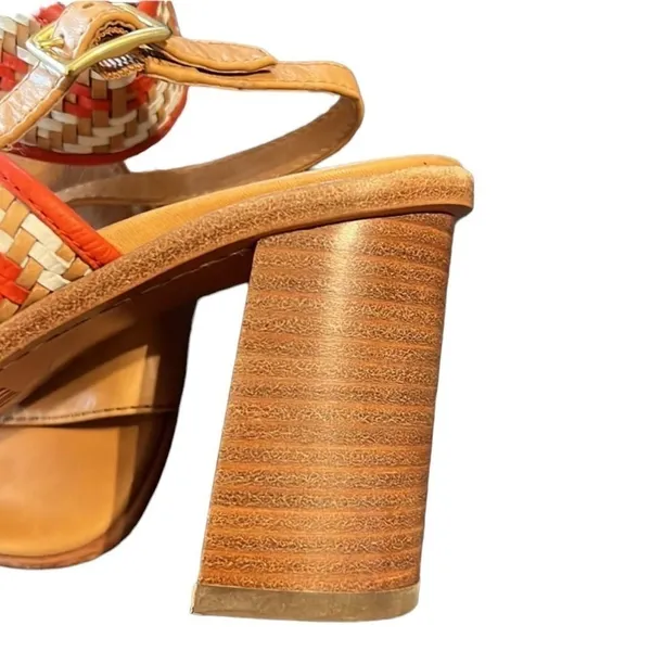 Frye Sandals Size 8 Tan Open Toe Braided Leather Amy Ankle Strap Block Heel - Image 4