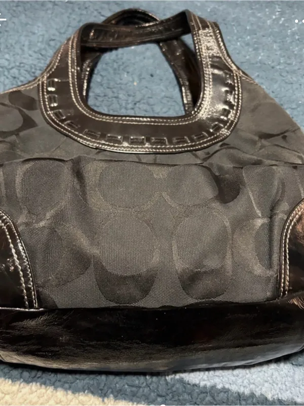 Coach Black Y2K Signature Canvas kisslock Hobo Bag with Leather Trim - Image 9