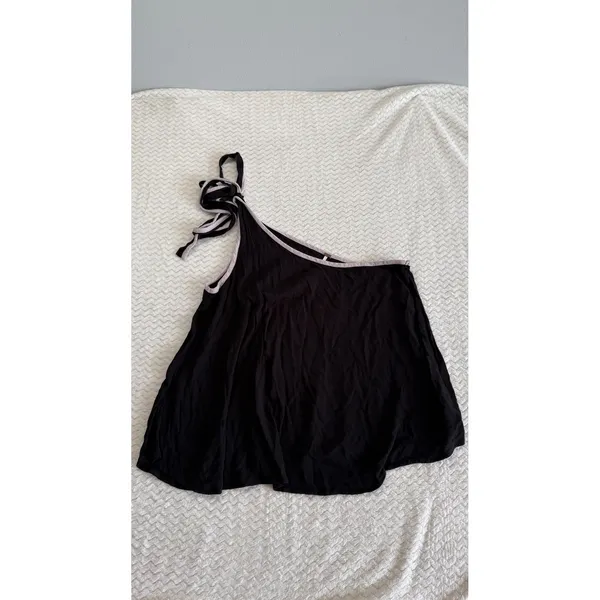 Free People Women Black One Shoulder Tie Strap Rayon Tank Top Large 4524 - Image 2