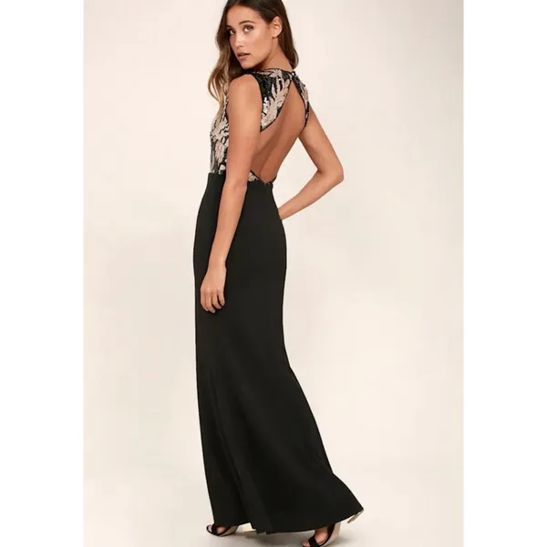 Lulus Gilded Glory Gold and Black Sequin Open Back Maxi Gown Women's size XL - Image 3