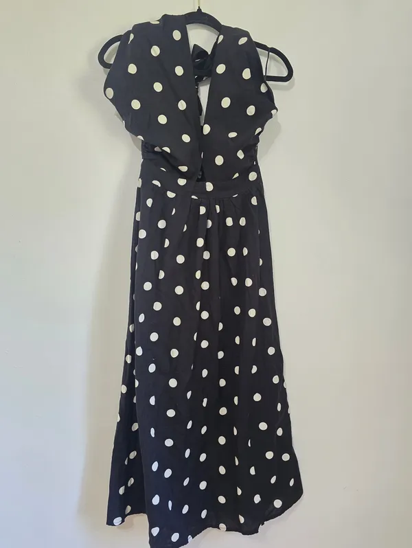 River Island Black & White Polka Dot Midi Halter Dress - Image 2