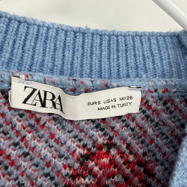 Zara Mushroom Toadstool Sweater S Blue Red Cropped Fairycore Cottagecore - Image 3