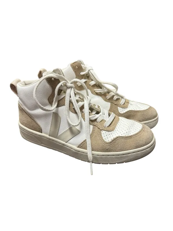 Veja V-15 High Top Lace Up Sneakers Suede Leather Beige White US 8 EU 39 - Image 3
