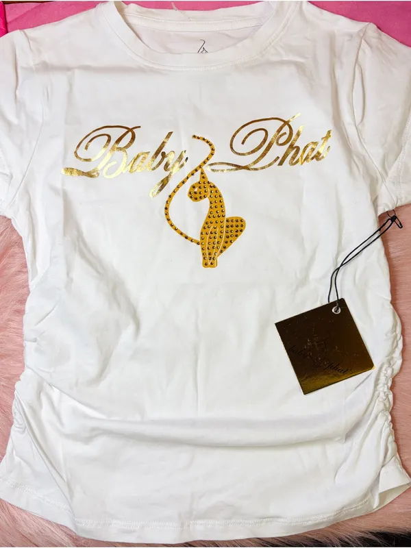 NWT Baby Phat White and Gold Tee with Rhinestone Car Size Medium - Image 3