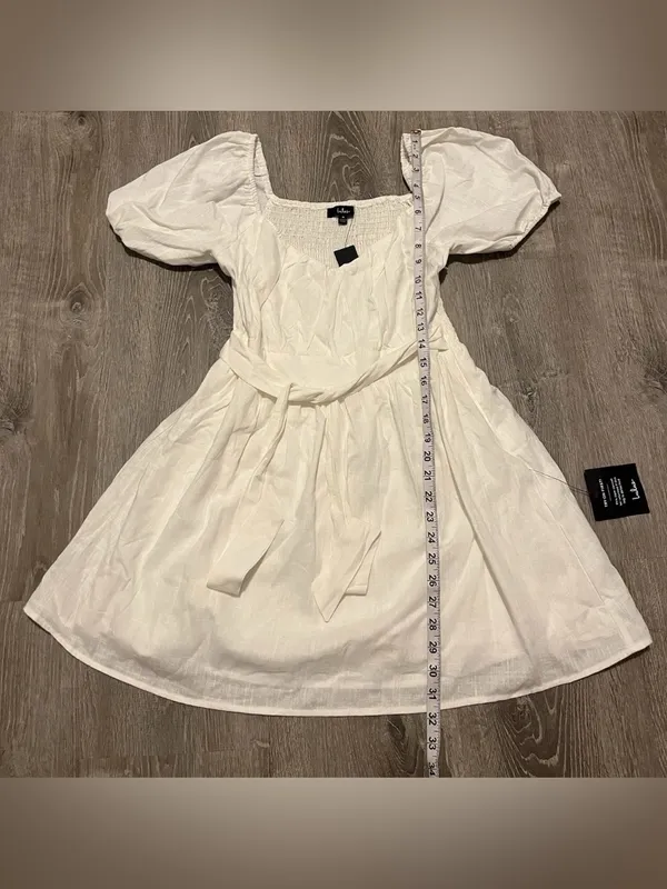 Lulus White Linen Blend Puff Sleeve Mini Dress Womens Size M NWT - Image 2