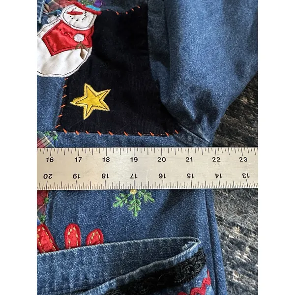 Christmas Jean Shacket Holiday Theme Shirt Size Small Blue Denim Vintage Xmas - Image 6