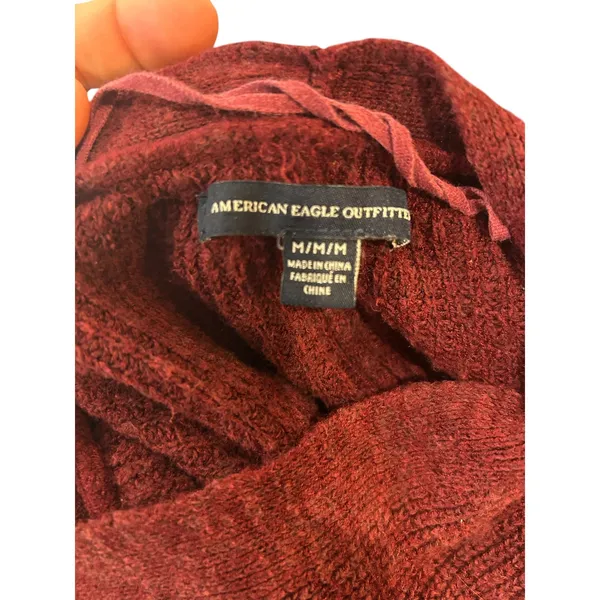 American Eagle Outfitters Burgundy Waffle Knit Button Front Cardigan Sweater M - Image 3