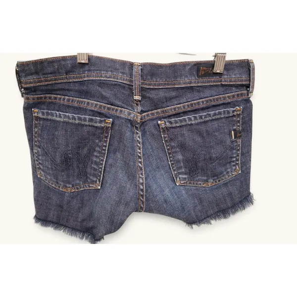 7 For All‎ Mankind Dojo Cut Off Denim Shorts Women's 27 Raw Hem Blue Stretch - Image 3
