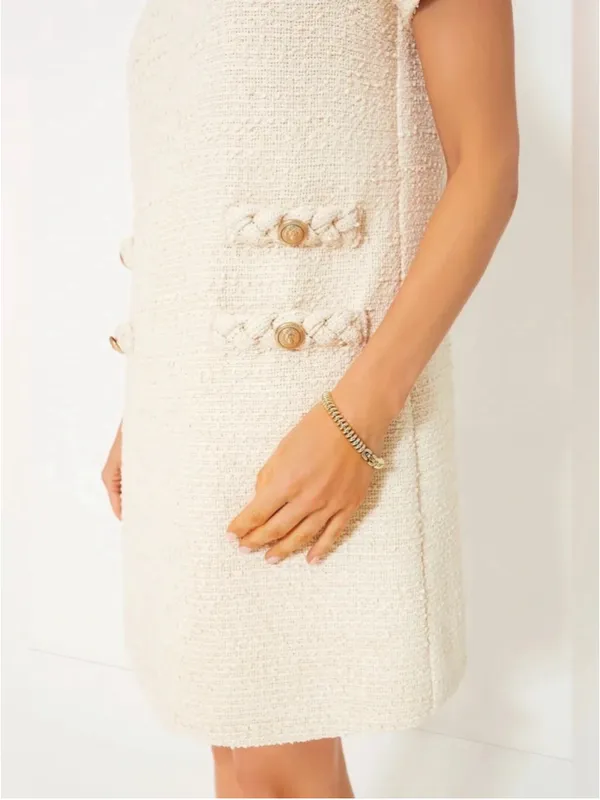 Tuckernuck Pearl White Tweed Jackie Mini Dress M Old Money Preppy Pockets Thick - Image 4
