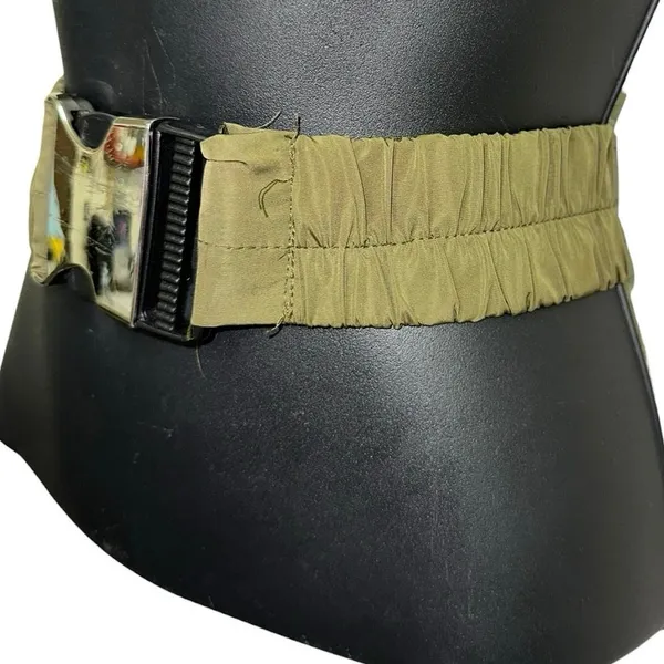 Vintage Olive Green Elastic Web Belt Silver‎ Quick Release Military Style 36.5" - Image 2