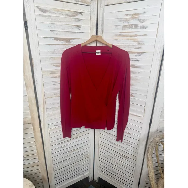 CABI Women's Medium Ballet Wrap Cardigan Sweater Red Cotton Angora Rabbit Hair - Image 15