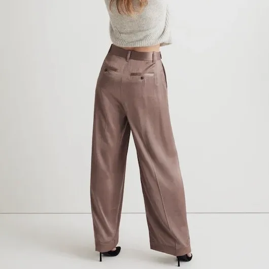 NWT Madewell The Harlow Wide Leg Pant in Satin Iced Mocha Brown Pink Size 00 - Image 4