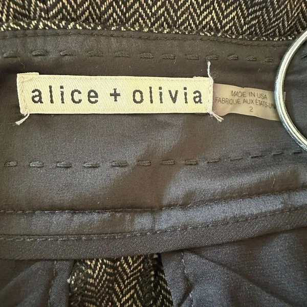 2 Pants Trouser Alice + Olivia Herringbone Wool 31"in Dark Academia Old Money - Image 6