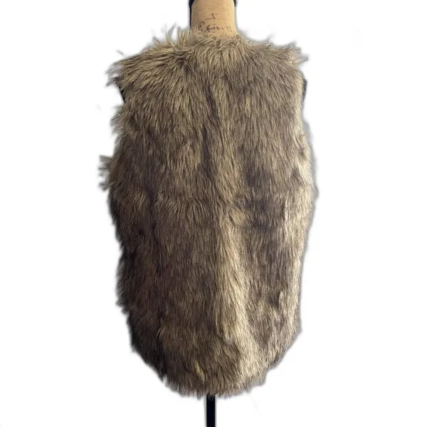 Escalier Light Brown‎ Faux Fur Vest Open Front Mob Wife Luxury Chic US Size 8 - Image 2