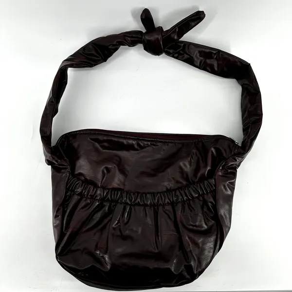 Vintage Leather Hobo Bag USA Purse Shoulder Zip Pocket Knot Burgundy Red OS - Image 2
