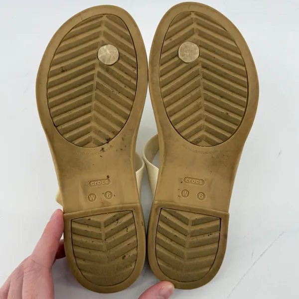 Crocs Tulum Toe Post Toe Sandal White Tan Women 6 Strappy Slip On Flip Flop - Image 8