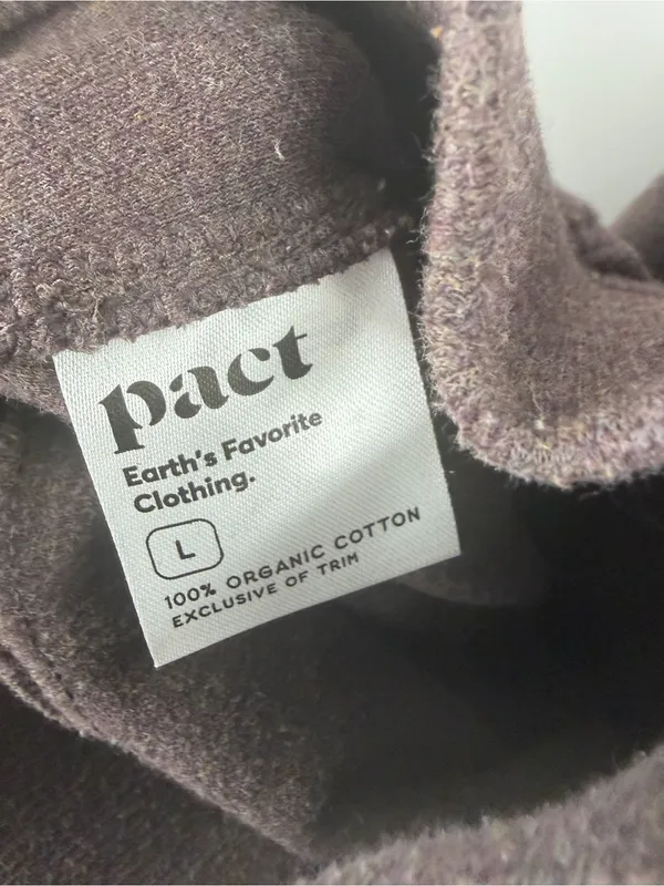 Pact organic airplane tapered leg pant deep taupe purple womens L travel comfort - Image 4