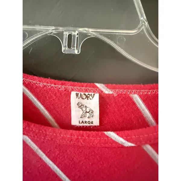 Ivory Pink White‎ Diagonal Stripe Crop Top Drawstring Hem Large Elbow Sleeve - Image 4