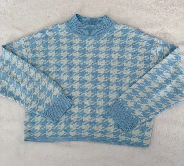Divided Light blue/houndstooth-pattern Sweater - Image 3