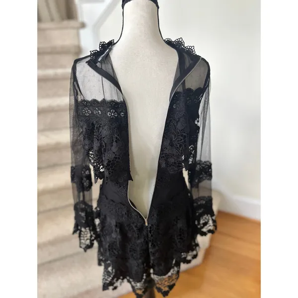 PrettyLittleThing Black Illusion Lace Long Sleeve Mini Dress Whimsygoth Fairy - Image 5