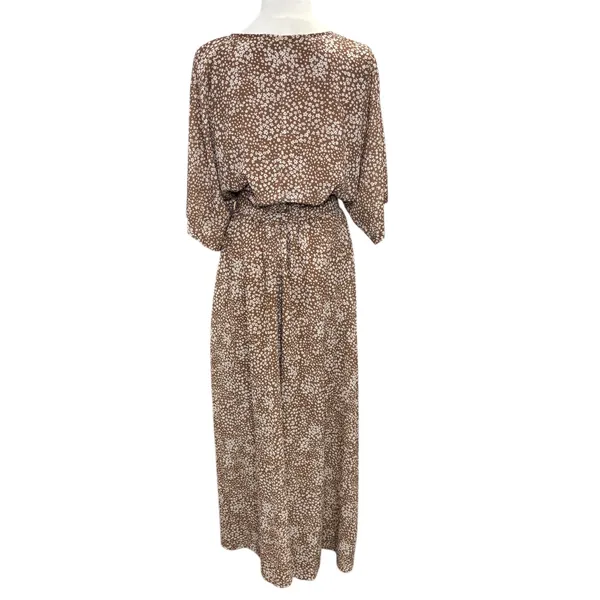 Anrabess Beige Print Faux Wrap Maxi Summer‎ Beach Long Dress Large Lined Dolman - Image 3