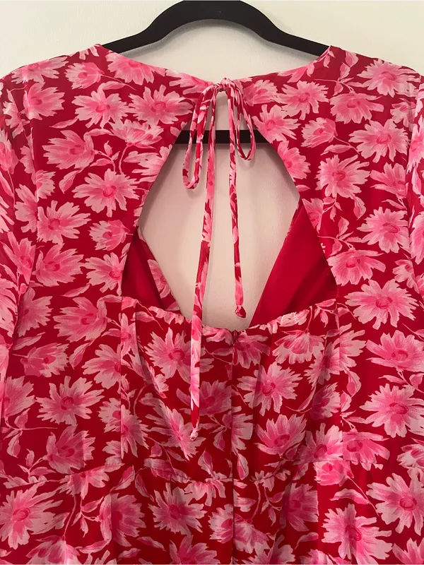 Julia Jordan NWT Pink Floral Chiffon Long Sleeve Mini Dress 14 Romantic Resort Office Party - Image 9