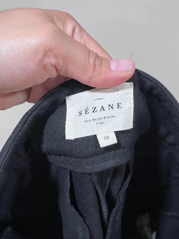Sezane High Waist Straight Leg Wool Blend Pants Trousers-Black-Size 38 (US 6) - Image 8