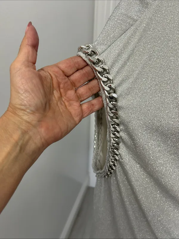 Vocal Silver Metallic Chain Trim Draped Nevj Sleeveless Top - Image 6
