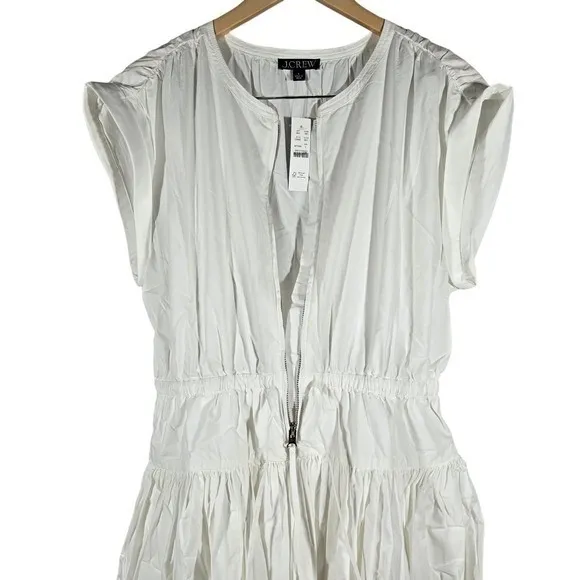 J‎ Crew White Tiered Drop-waist Midi Dress Elastic Waist Drawstring Zip Front L - Image 5