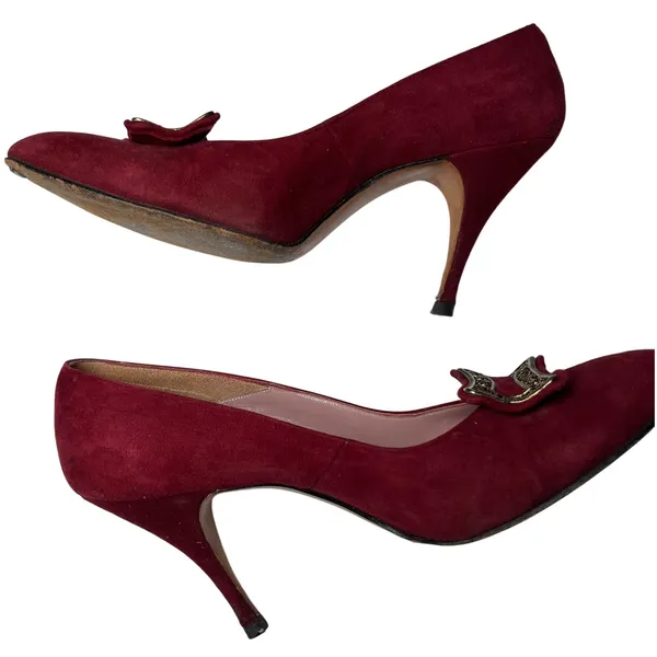 Martina Wine Red Pumps Women's 7S Slim‎ Narrow Classic Leather Heels Vintage - Image 3
